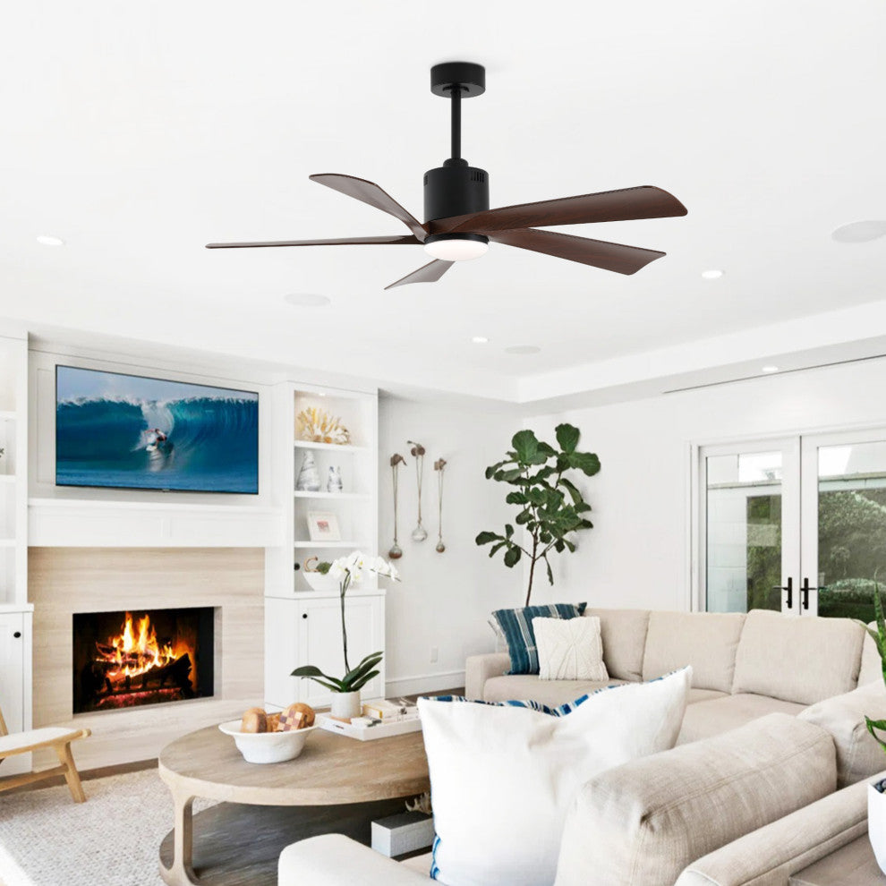 52" 5-Blade Reversible LED Ceiling Fan With Light and Remote, Black