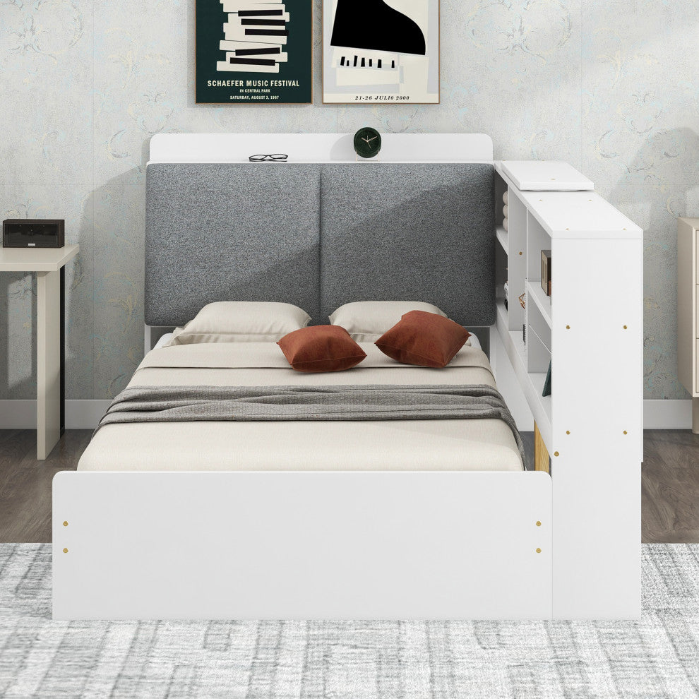 Gewnee Wood Twin Size platform bed with Storage Headboard