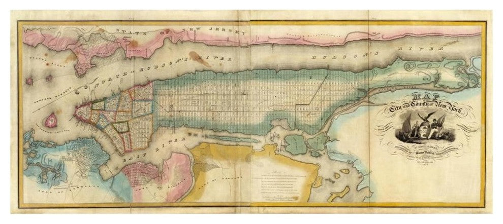 "New York City & County, 1832" Digital Paper Print by David H. Burr, 46"x21"