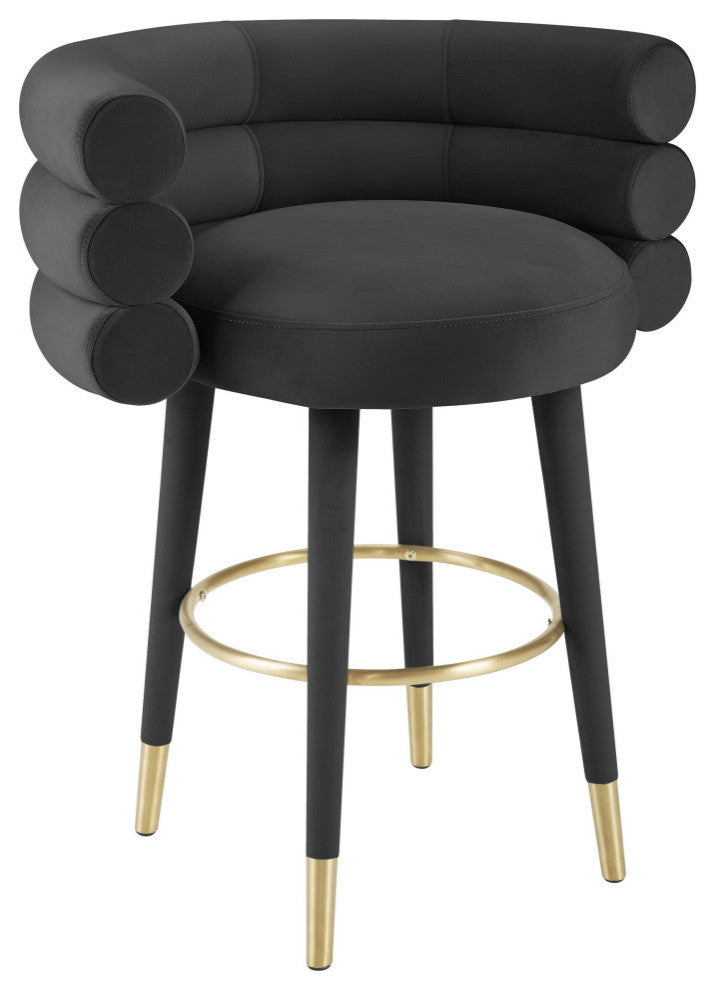Betty Velvet Barstool, Black, Counter Height