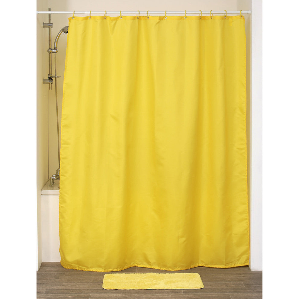 Extra Long Shower Curtain Polyester, 12 Rings, 79"Lx 71"W, Yellow