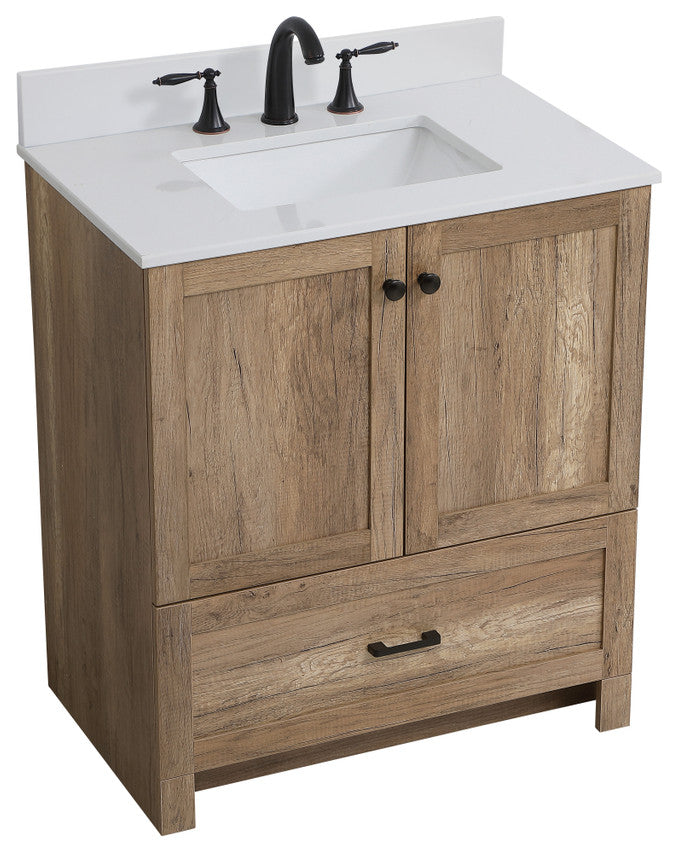 Home Living 30" Single Bathroom Vanity, Natural Oak With Backsplash
