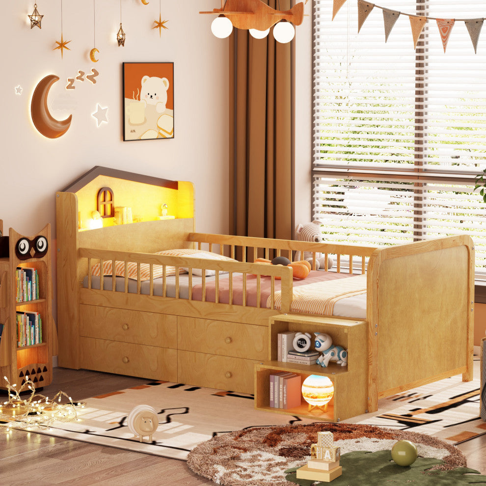 Gewnee Low Loft Bed with LED Lights
