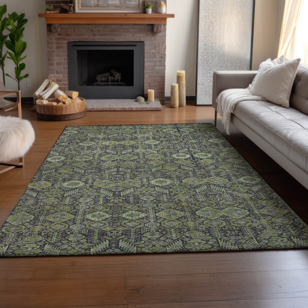 Premium Machine Washable Mayfield AMF574 Green 9' x 12' Rug