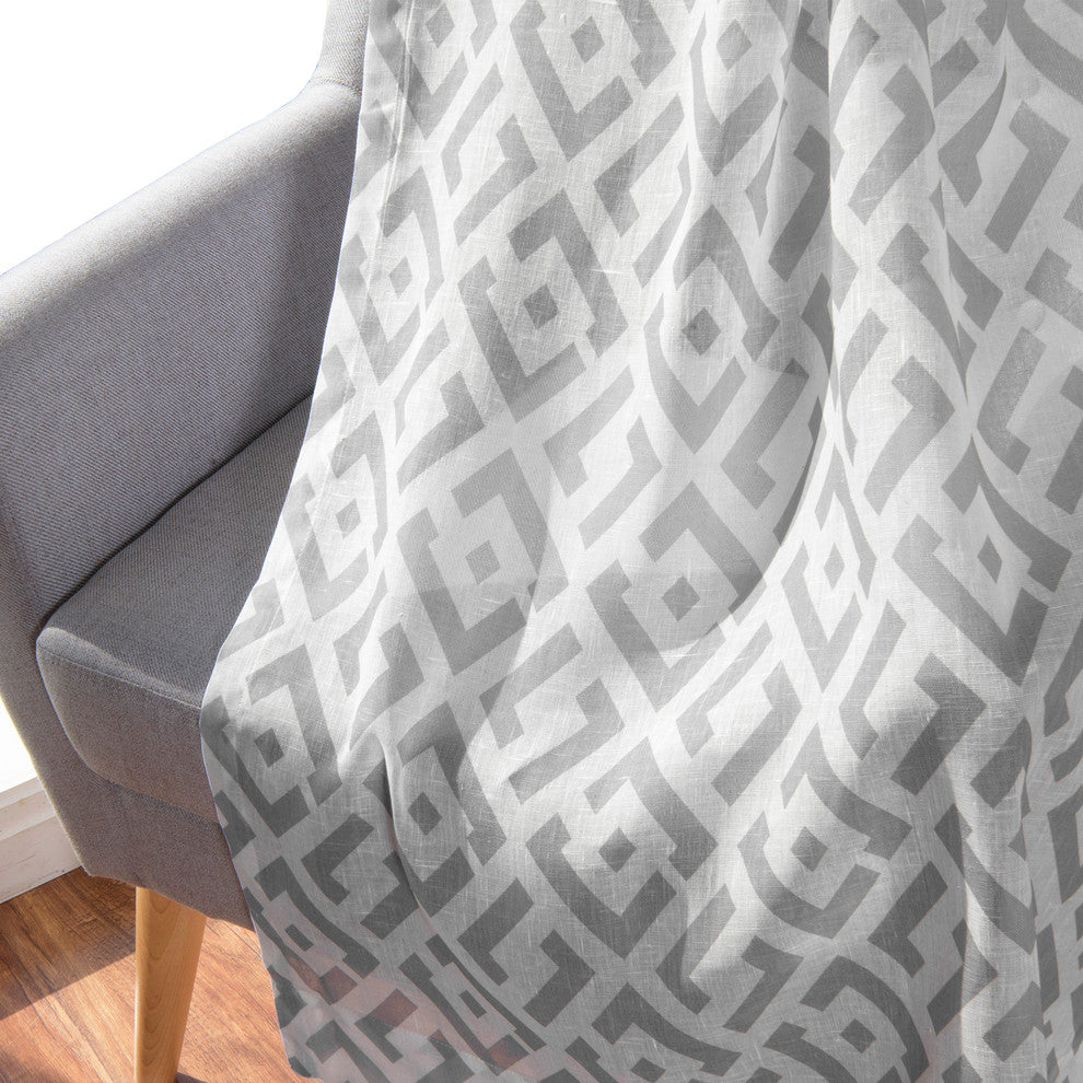 Faux Linen Geo Lattice Curtains, Gray, 52"x84"