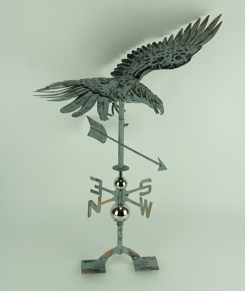Verdigris Patina Metal Flying Eagle Weather Vane with Roof Mount