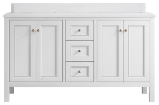 Nashville 60" Double Bathroom Vanity, White 1.5" White Quartz