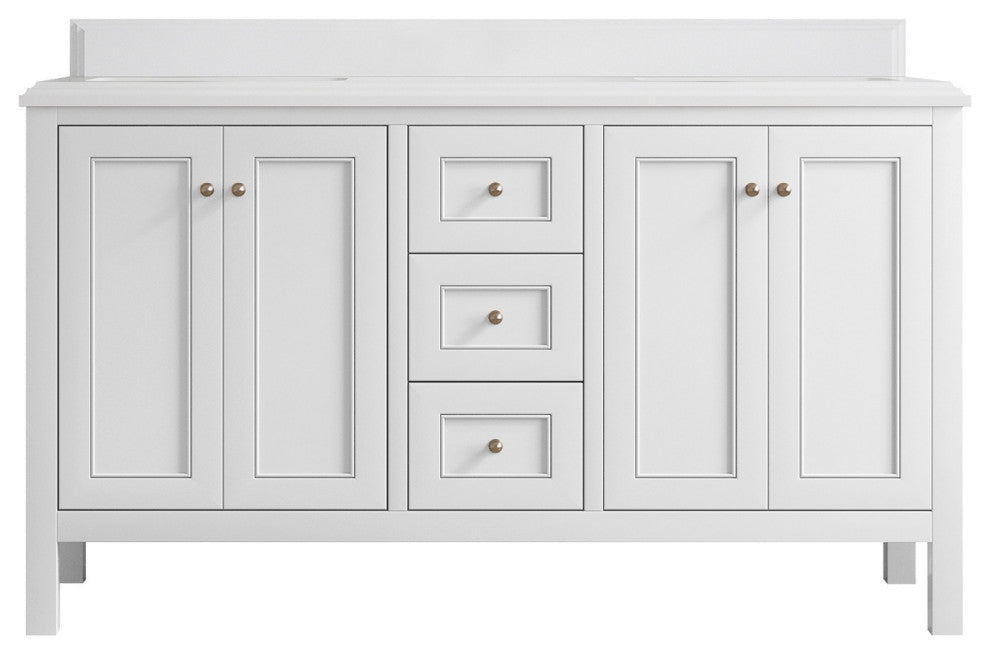 Nashville 60" Double Bathroom Vanity, White 1.5" White Quartz