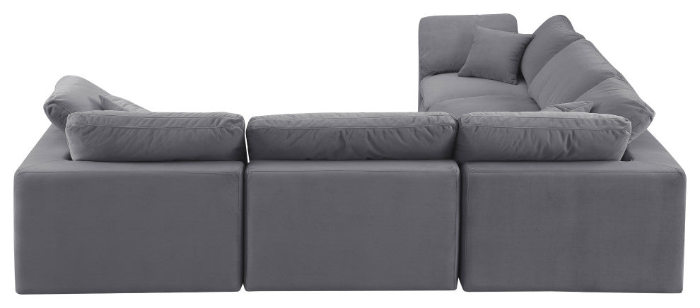 Comfy Upholstered L-Shaped Modular Sectional, Grey, 5-Piece: 2 Armless Chair, 3 Corner Chair, Velvet