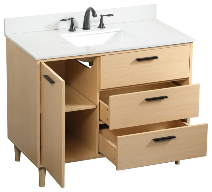 Home Living Modern Natural Oak-Light Bathroom Vanity, Maple, 42"
