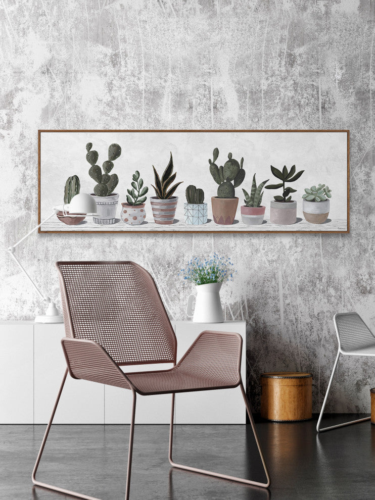 "Pastel Cactus Pots " Floater Framed Painting Print on Canvas
