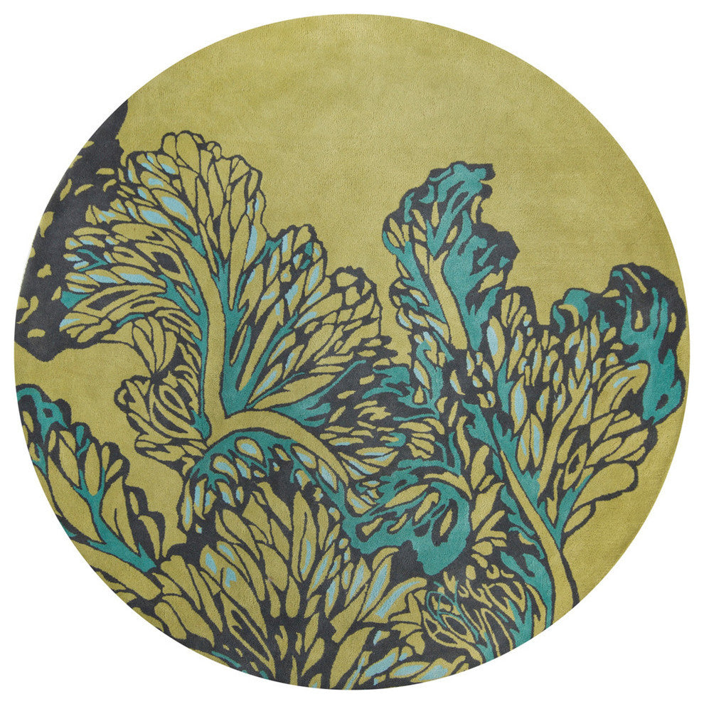 Aschera Contemporary Area Rug, Green and Blue, 7''9" Round