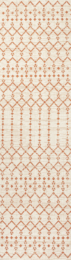 Ourika Moroccan Geometric Indoor/Outdoor Rug, Cream/Orange, 2x10