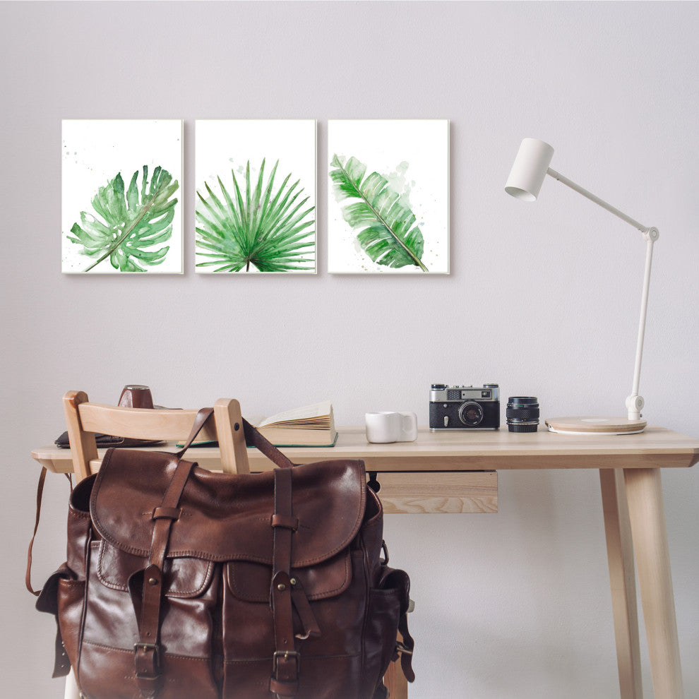 Green Leaves Modern Green Tropical Palm Fans ,3pc, each 10 x 15