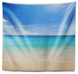 Bright Blue Tropical Beach Seashore Photo Wall Tapestry, 80"x68"