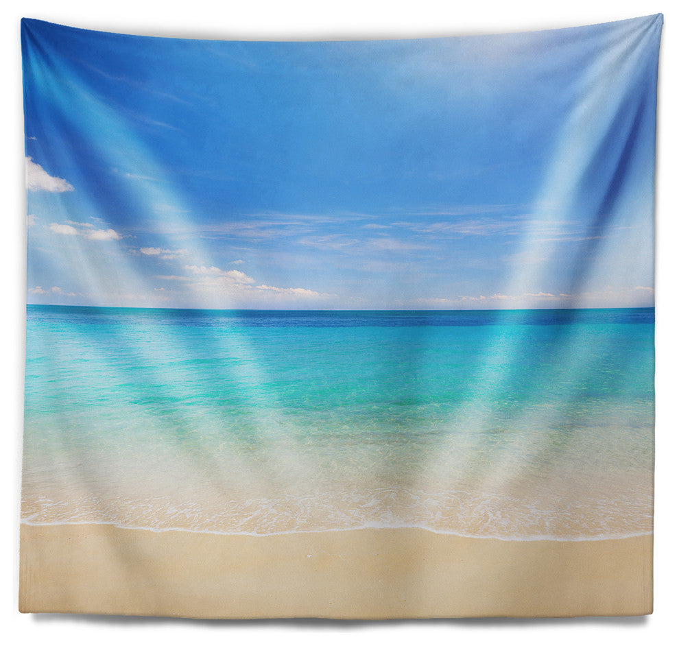 Bright Blue Tropical Beach Seashore Photo Wall Tapestry, 80"x68"