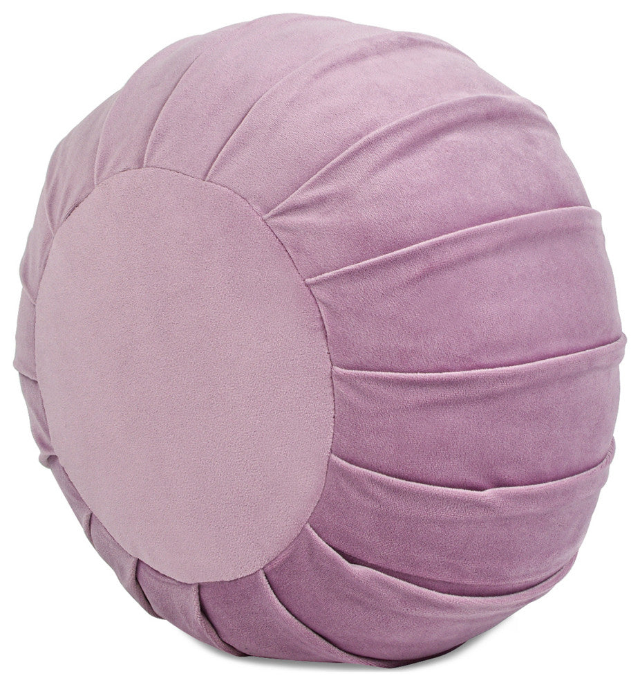 Pouffe 13" Velvet Round Pleated Accent Throw Pillow, Lavender