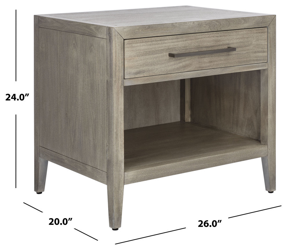Safavieh Couture Ariella 1 Drawer Wood Nightstand, Light Grey