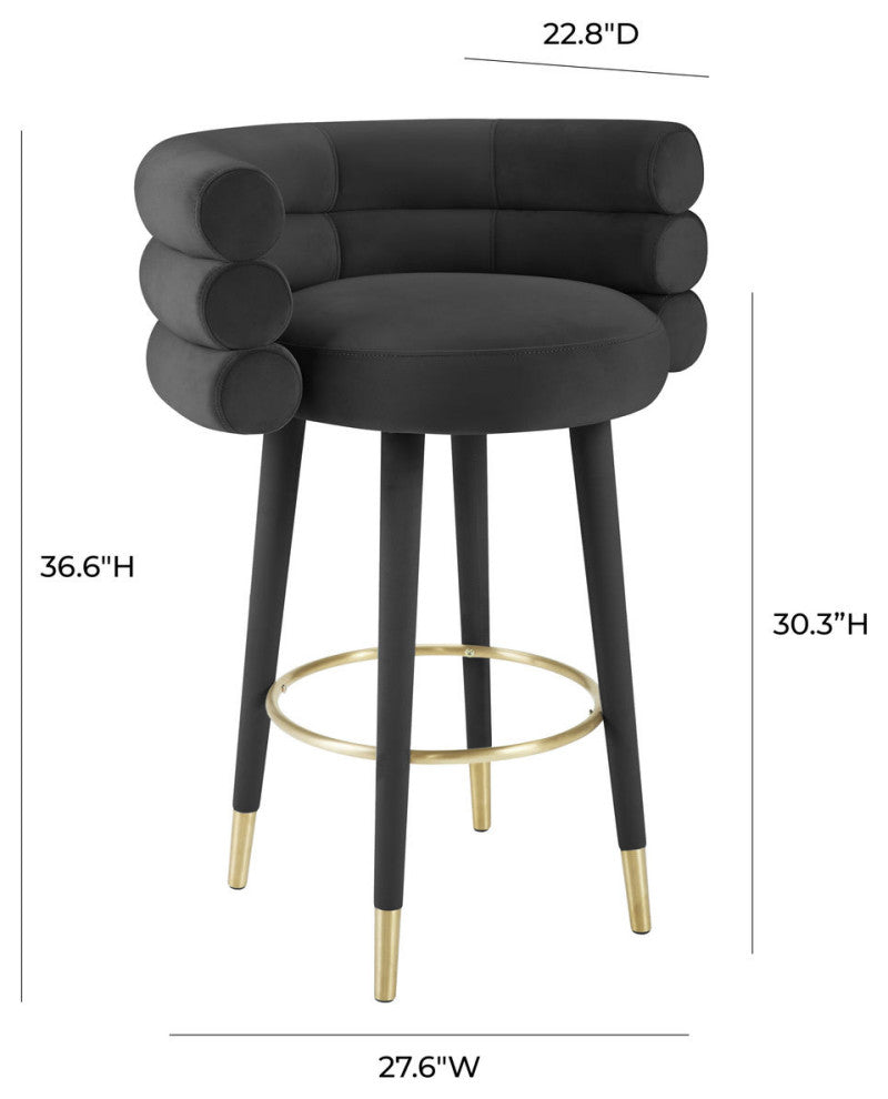 Betty Black Velvet Barstool - Black