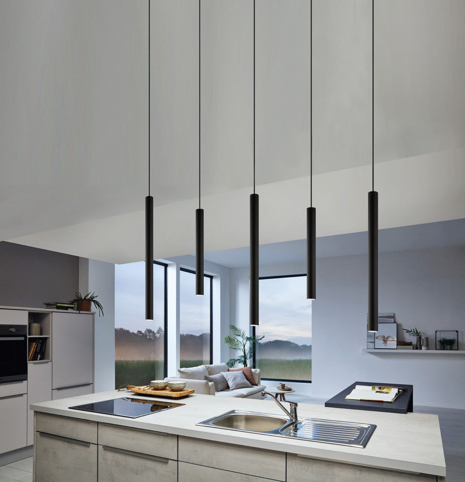 1-Light, 6.9W LED Single Tube Pendant, Matte Black