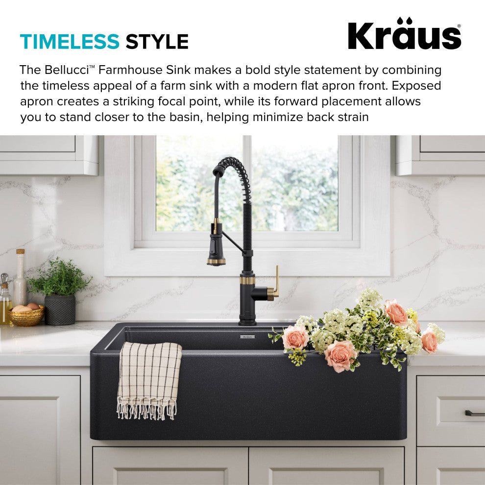 KRAUS Bellucci 33" Workstation Drop, Farmhouse Granite Kitchen Sink MBL