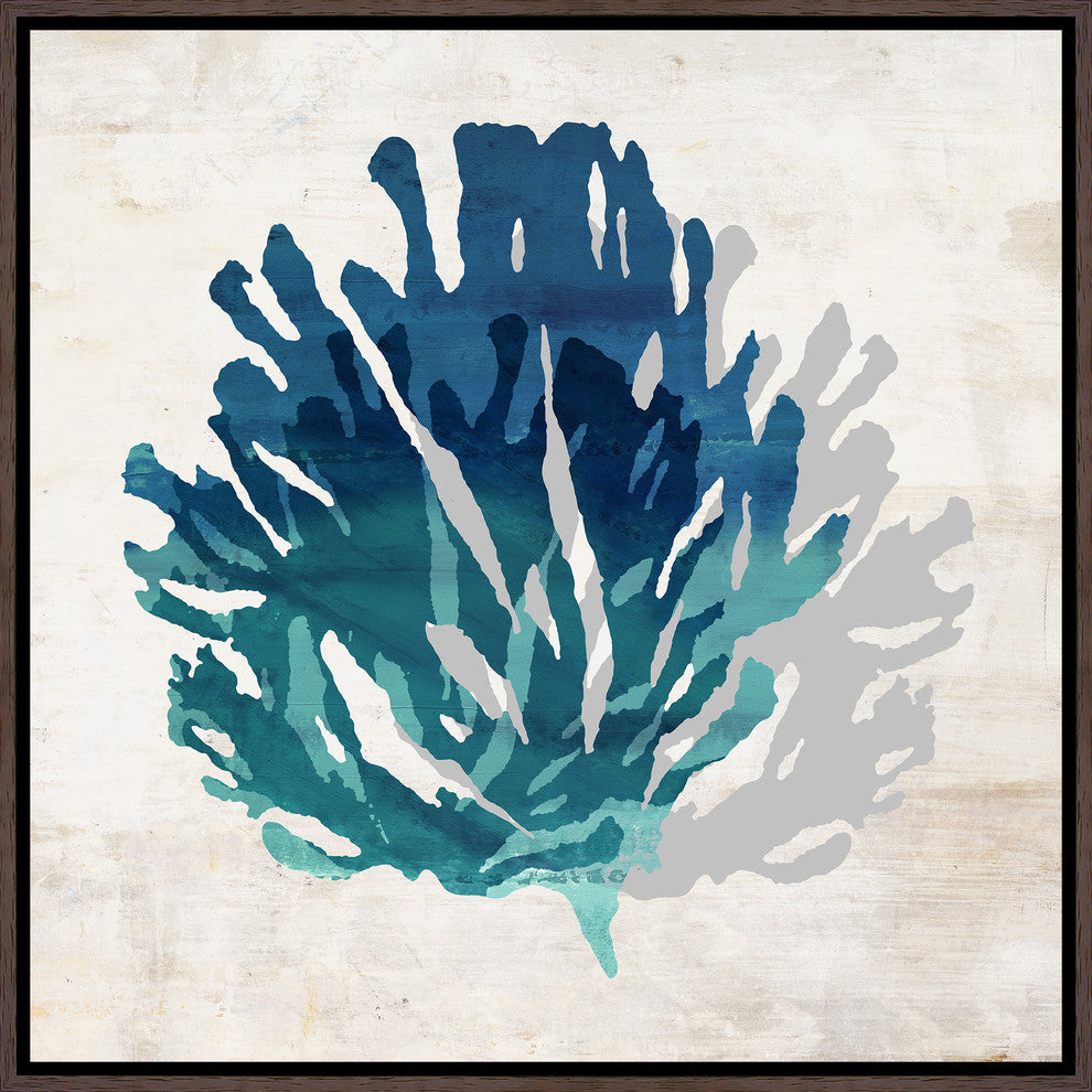 Cerulean Coral IV, 37.25"x37.25", Espresso Natural Wood Gallery Floater