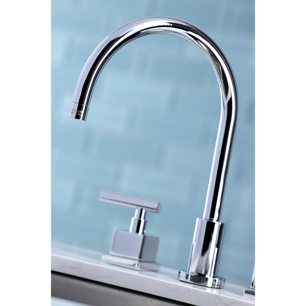 Kingston Brass Widespread Kitchen Faucet With Plastic Sprayer, Polished Chrome