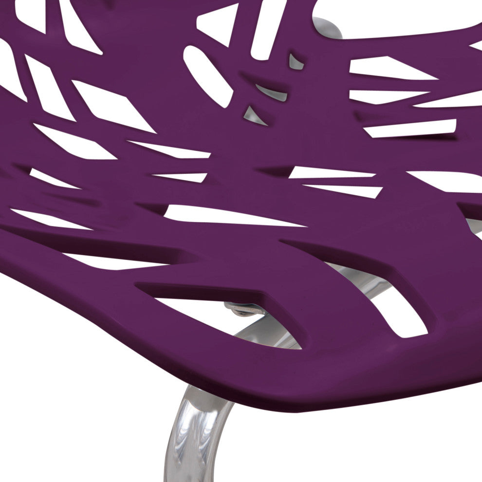 LeisureMod Modern Asbury Dining Chair With Chromed Legs, Set of 4 Purple