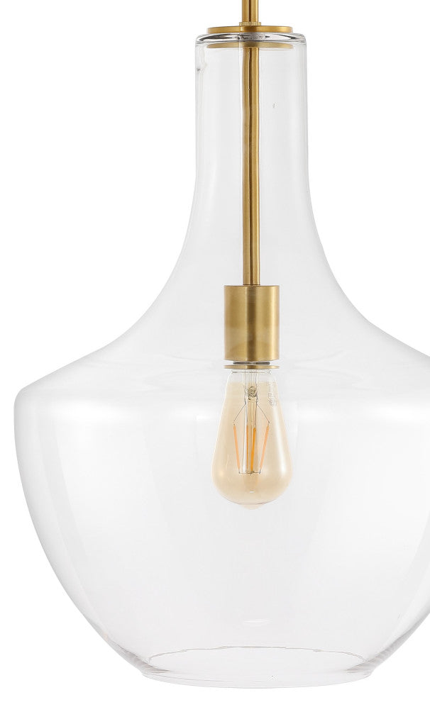 Watts 10.5" Glass, Metal LED Pendant, Brass Gold/Clear, Width: 13.25"