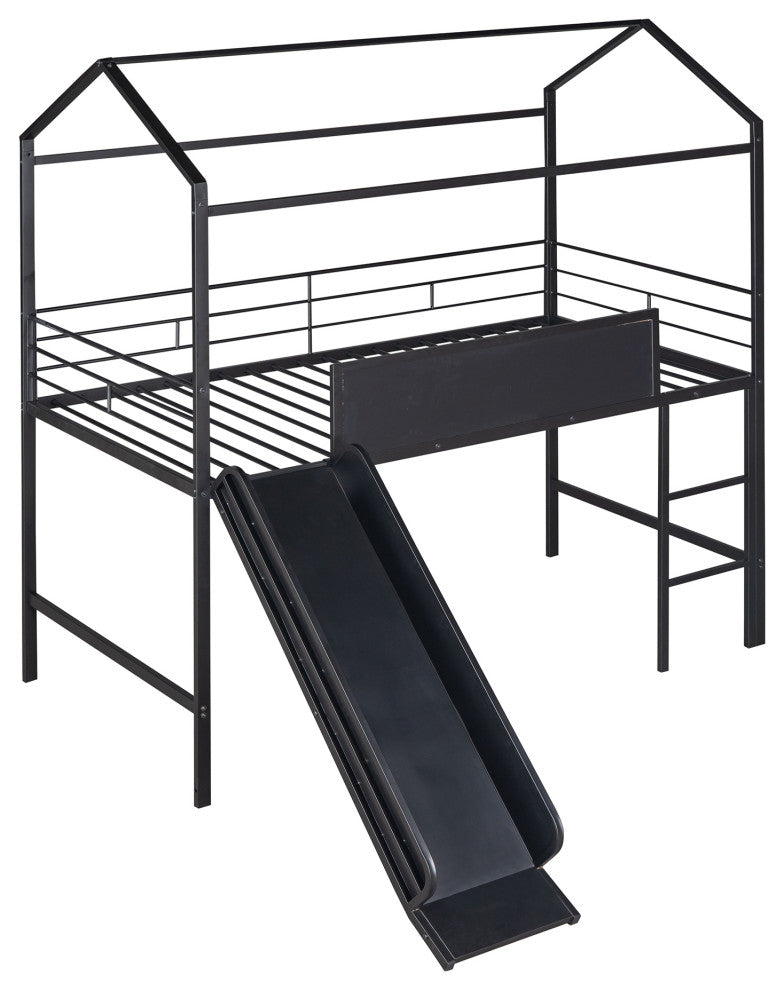 Gewnee Metal Twin House Bed Loft Bed With Slide and Ladder