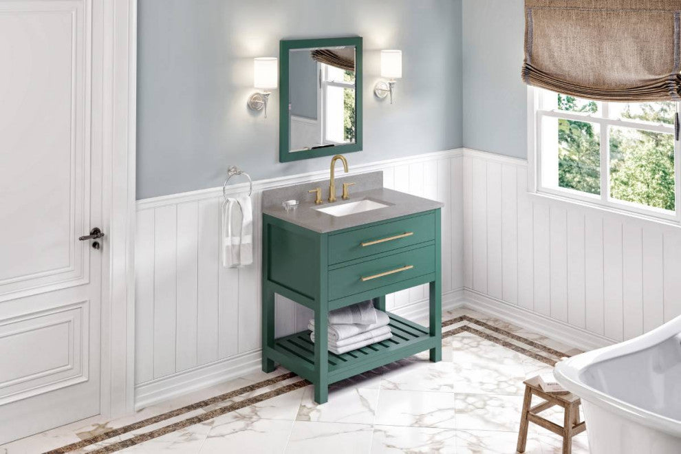 Wavecrest Contemporary Forest Green 36" Vanity, Steel Grey Cultured Marble Top