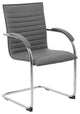 Modern Office Side Chair, Cantilever Chrome Base & Channel PU Leather Seat, Gray