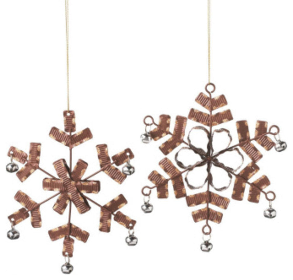 6.5" Chocolate Brown and Silver Crimped Jingle Bell Accented Snowflake Ornament