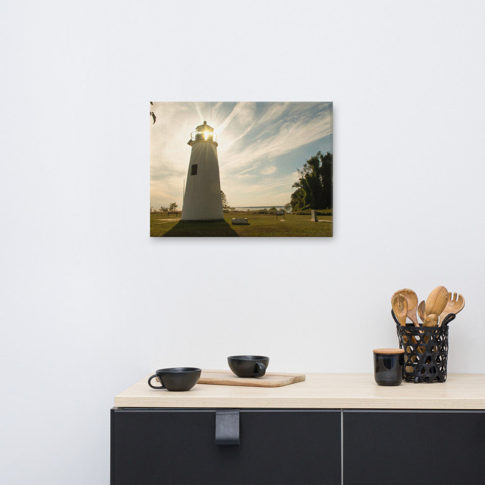 Turkey Point Lighthouse with Sun Flare Horizontal Canvas Prints, 18" X 24"