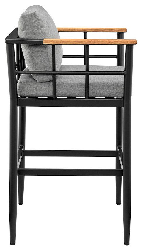 Outdoor Patio Counter or Bar Height Bar Stool in Aluminum and Teak