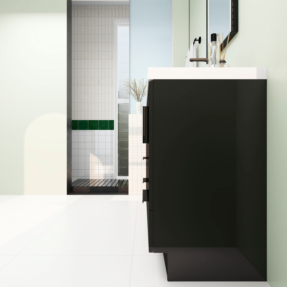 Carla 48" Freestanding Bathroom Vanity, Gloss Black