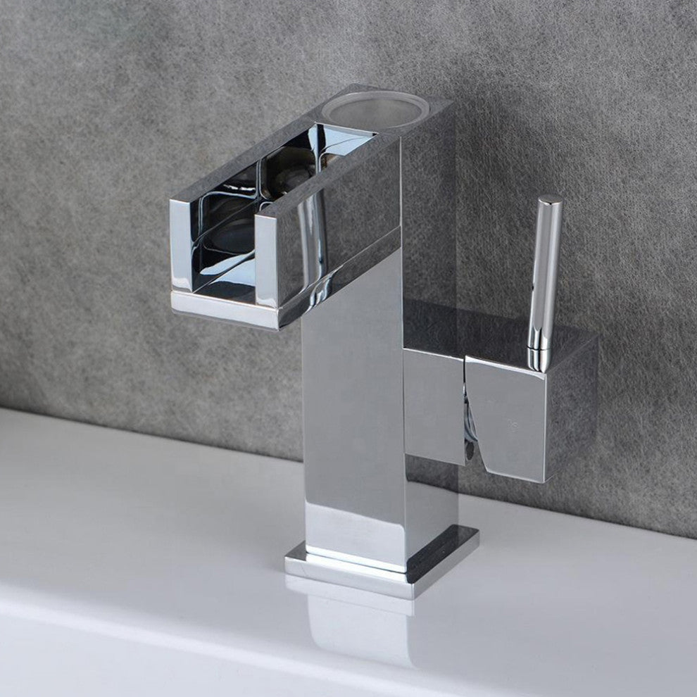 BathSelect Blue LED Chrome Finished Waterfall Bathroom Sink Faucet