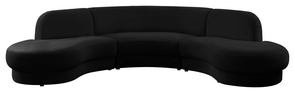 Rosa Velvet Upholstered 3-Piece Sectional, Black