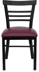 Black Ladder Back Metal Dining Chair, Burgundy Vinyl Seat/Black Metal Frame
