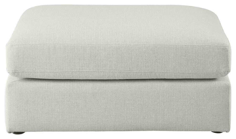 Beckham Beige Durable Linen Textured Fabric Armless, Beige, Ottoman