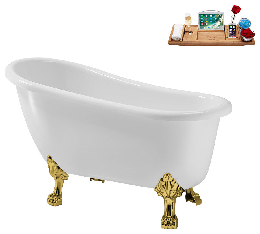 53'' Streamline N488GLD-IN-BGL Soaking Clawfoot Tub and Tray With Internal Drain