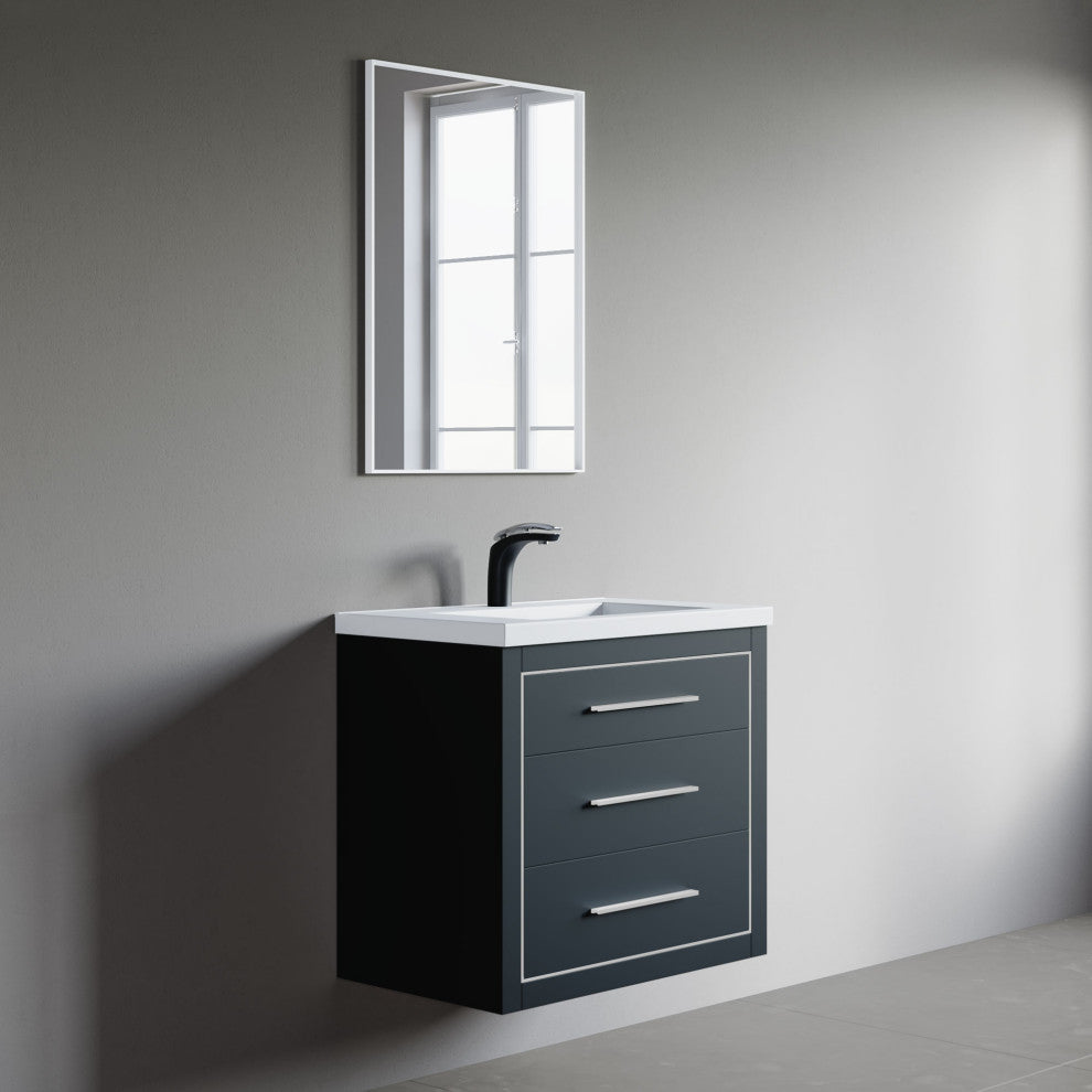 Sherwood 30" Single Vanity Set, Charcoal, Chrome Trim, Floating Only
