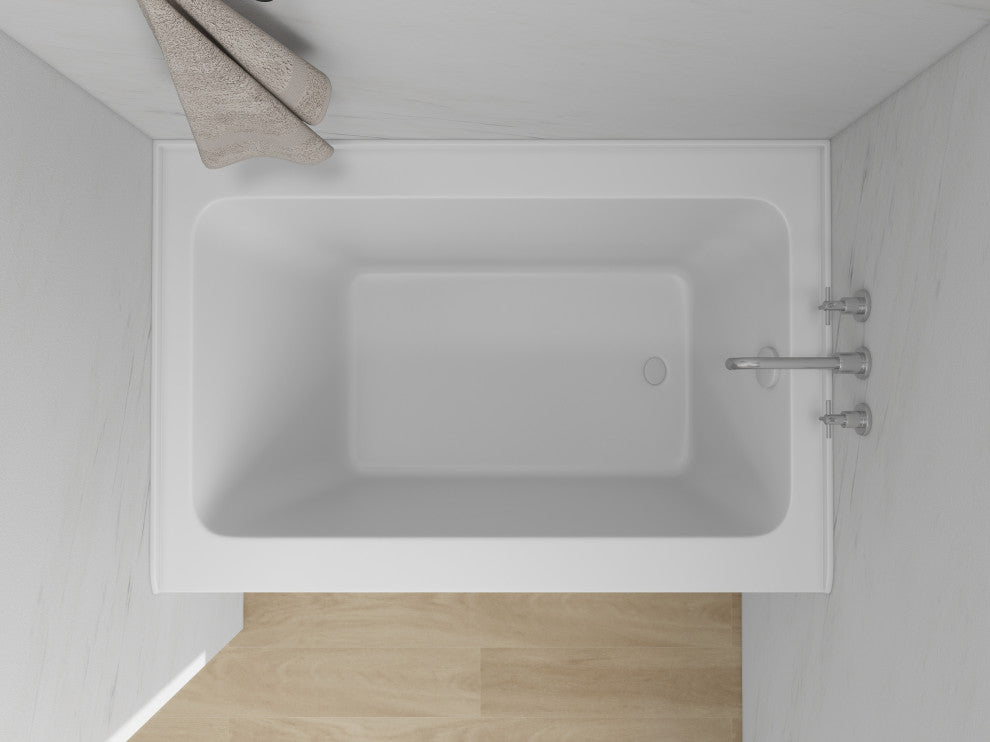 Vanity Art Alcove Soaking Acrylic Bathtub, Pure White, 48"x32", Right