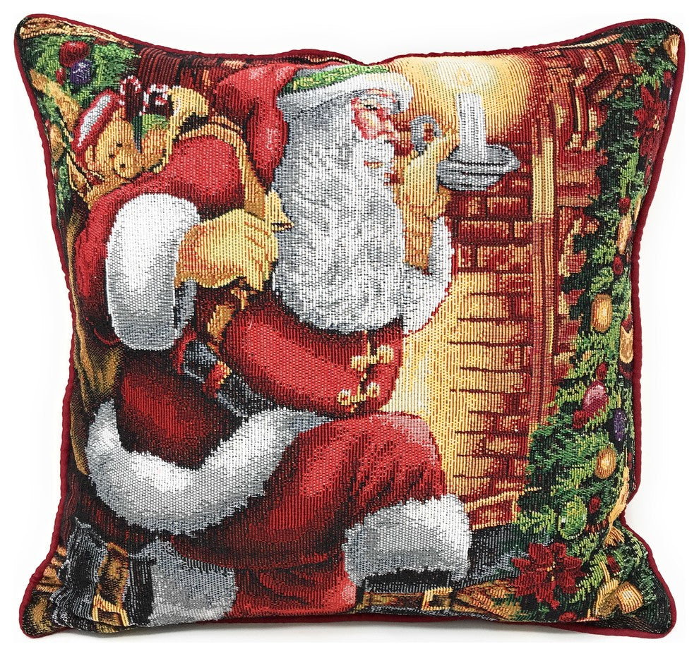 Down The Chimney Santa Claus Decorative Cushion Cover, Set Of 2