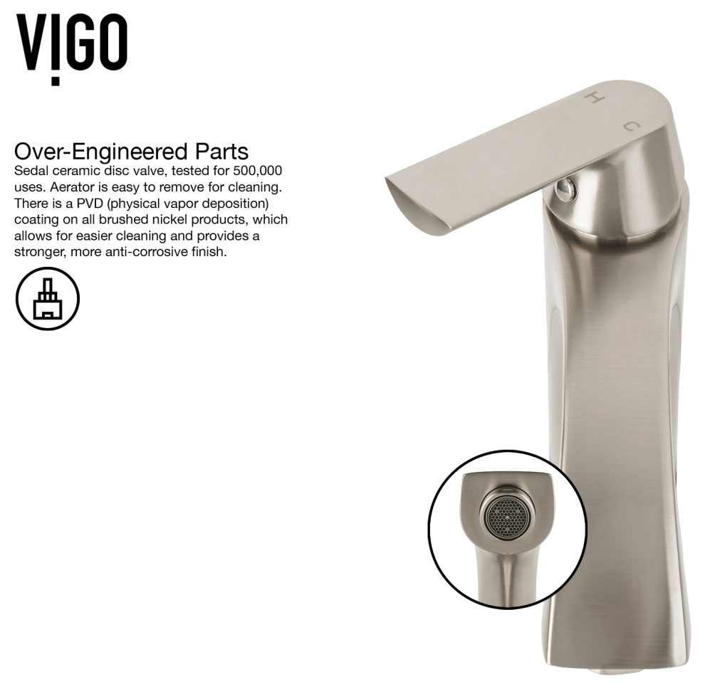 VIGO Linus 12" H Single Handle Single Hole Bathroom Vessel Faucet, Brushed Nickel