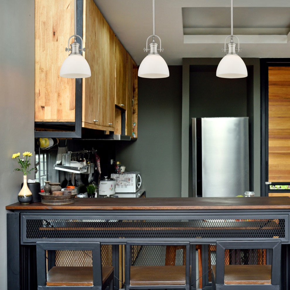 Hines Mini Pendant, Pewter, Opal Glass