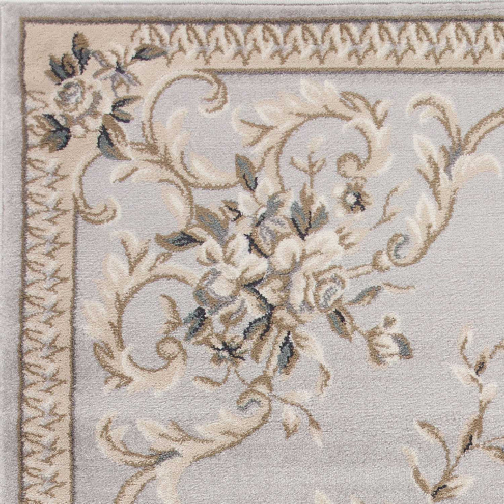 HomeRoots 8'x10' Light Grey Machine Woven Floral Traditional Indoor Area Rug
