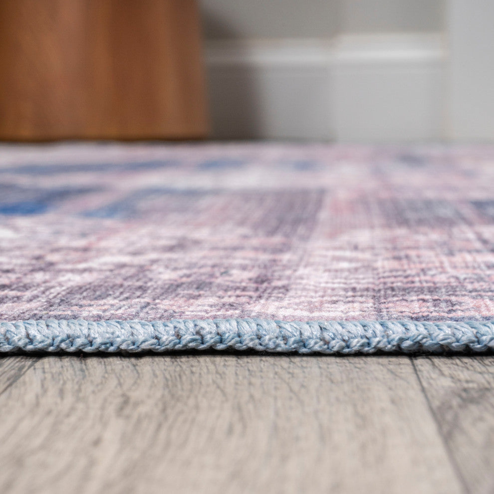 Regis Bohemian Medallion Machine Washable Indoor Area Rug, Blue, 5 X 8