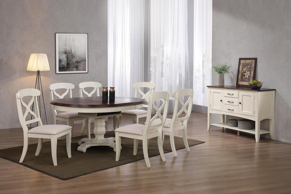 8-Piece 48" Round Or 66" Oval Extendable Dining Set, White and Chestnut Brown