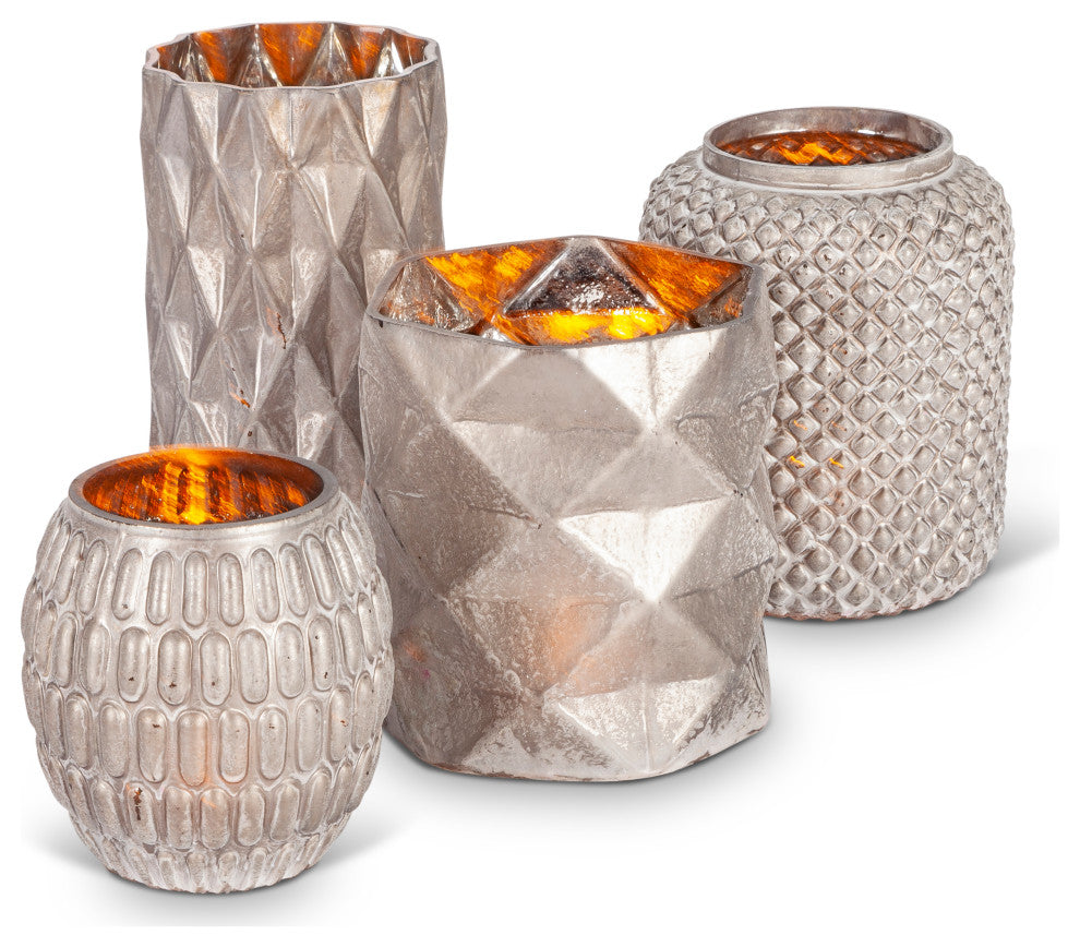 Set of 4, Pattern Cut Champagne Glass Vases, Various Sizes